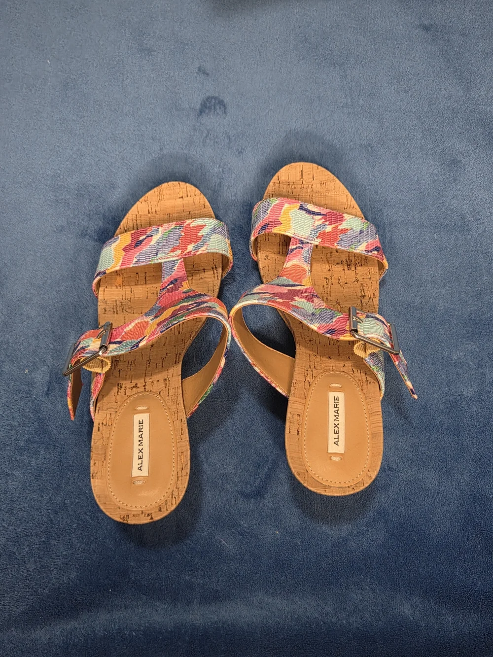 Alex Marie Multicolor Cork-Style Buckle Sandals